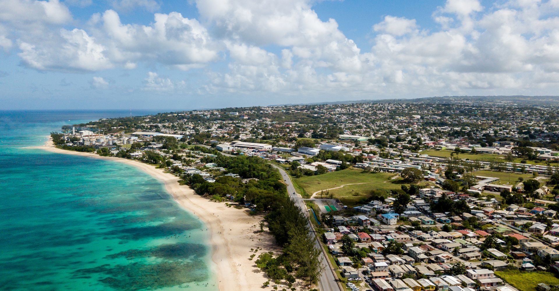 aerial shot of the coast of Barbados 