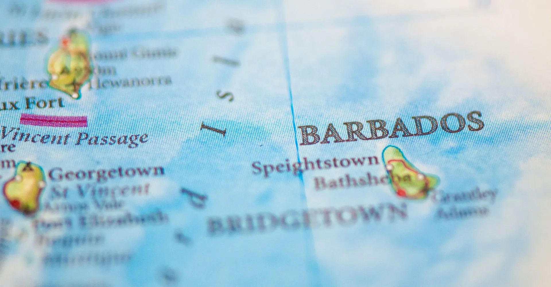 world map zoomed in on the island of Barbados 