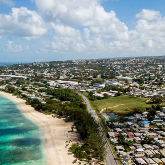 aerial shot of the coast of Barbados 